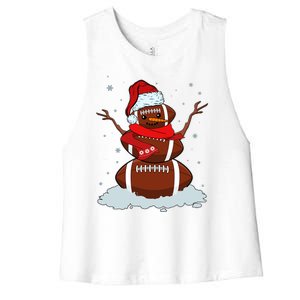 Funny Christmas Football Snowman Women's Racerback Cropped Tank