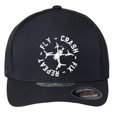 Fly Crash Fix Repeat Funny Fpv Drone Racing Quad Pilot Flexfit Unipanel Trucker Cap