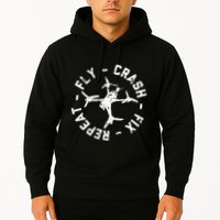 Fly Crash Fix Repeat Funny Fpv Drone Racing Quad Pilot Hoodie
