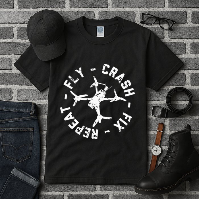 Fly Crash Fix Repeat Funny Fpv Drone Racing Quad Pilot Tall T-Shirt