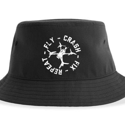 Fly Crash Fix Repeat Funny Fpv Drone Racing Quad Pilot Sustainable Bucket Hat