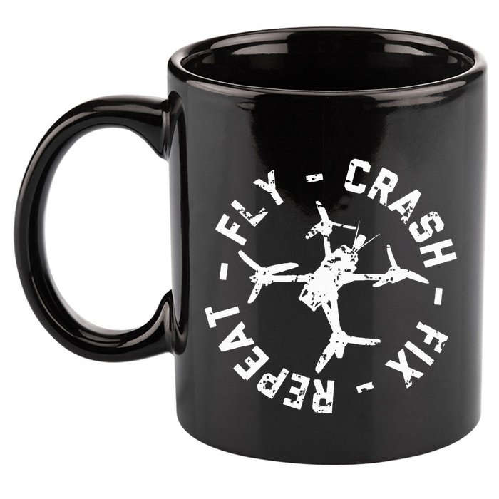 Fly Crash Fix Repeat Funny Fpv Drone Racing Quad Pilot 11oz C Handle Ceramic Mug