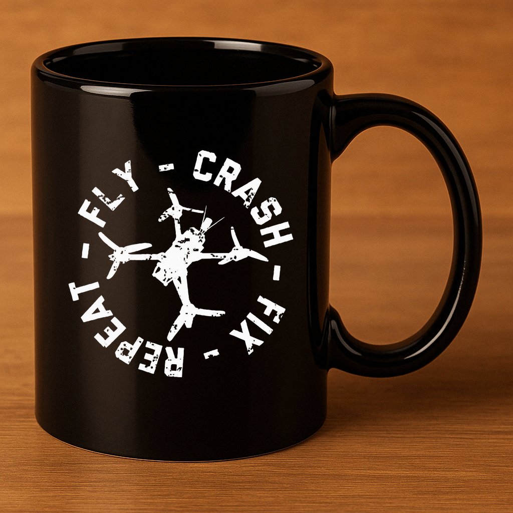 Fly Crash Fix Repeat Funny Fpv Drone Racing Quad Pilot 11oz C Handle Ceramic Mug