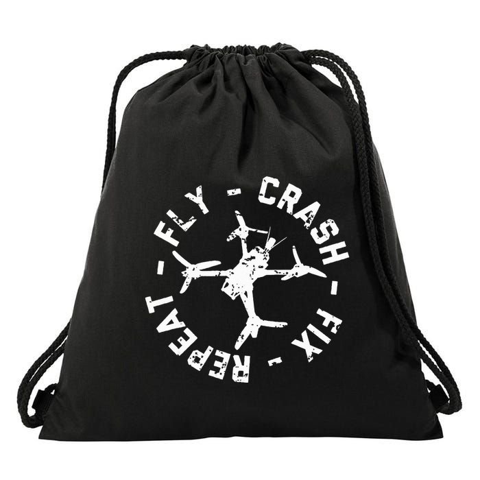 Fly Crash Fix Repeat Funny Fpv Drone Racing Quad Pilot Drawstring Bag