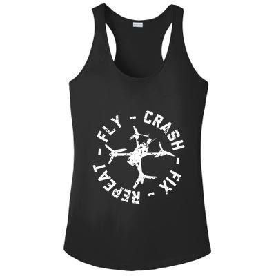 Fly Crash Fix Repeat Funny Fpv Drone Racing Quad Pilot Ladies PosiCharge Competitor Racerback Tank