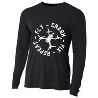Fly Crash Fix Repeat Funny Fpv Drone Racing Quad Pilot Cooling Performance Long Sleeve Crew