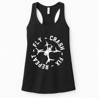Fly Crash Fix Repeat Funny Fpv Drone Racing Quad Pilot Womens Tank Top
