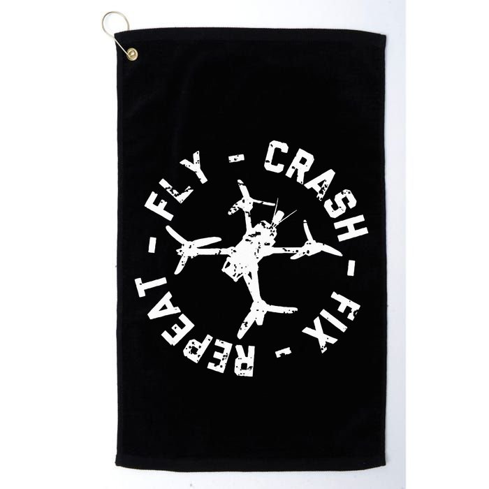 Fly Crash Fix Repeat Funny Fpv Drone Racing Quad Pilot Golf Towel