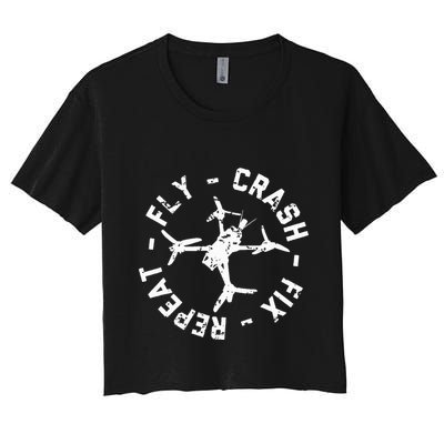 Fly Crash Fix Repeat Funny Fpv Drone Racing Quad Pilot Crop Top