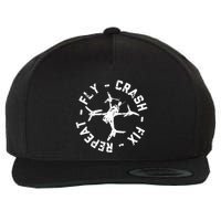Fly Crash Fix Repeat Funny Fpv Drone Racing Quad Pilot Wool Snapback Cap