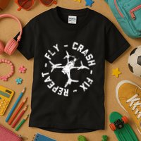 Fly Crash Fix Repeat Funny Fpv Drone Racing Quad Pilot Kids T-Shirt