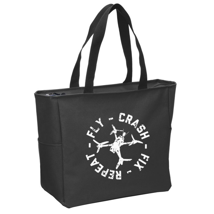 Fly Crash Fix Repeat Funny Fpv Drone Racing Quad Pilot Zip Tote Bag
