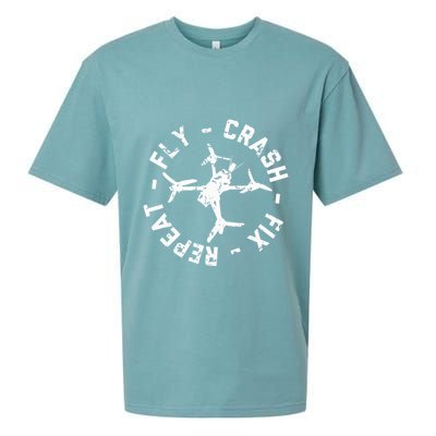 Fly Crash Fix Repeat Funny Fpv Drone Racing Quad Pilot Sueded Cloud Jersey T-Shirt