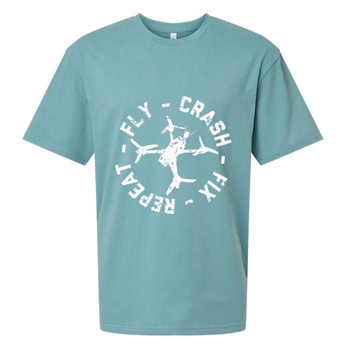 Fly Crash Fix Repeat Funny Fpv Drone Racing Quad Pilot Sueded Cloud Jersey T-Shirt
