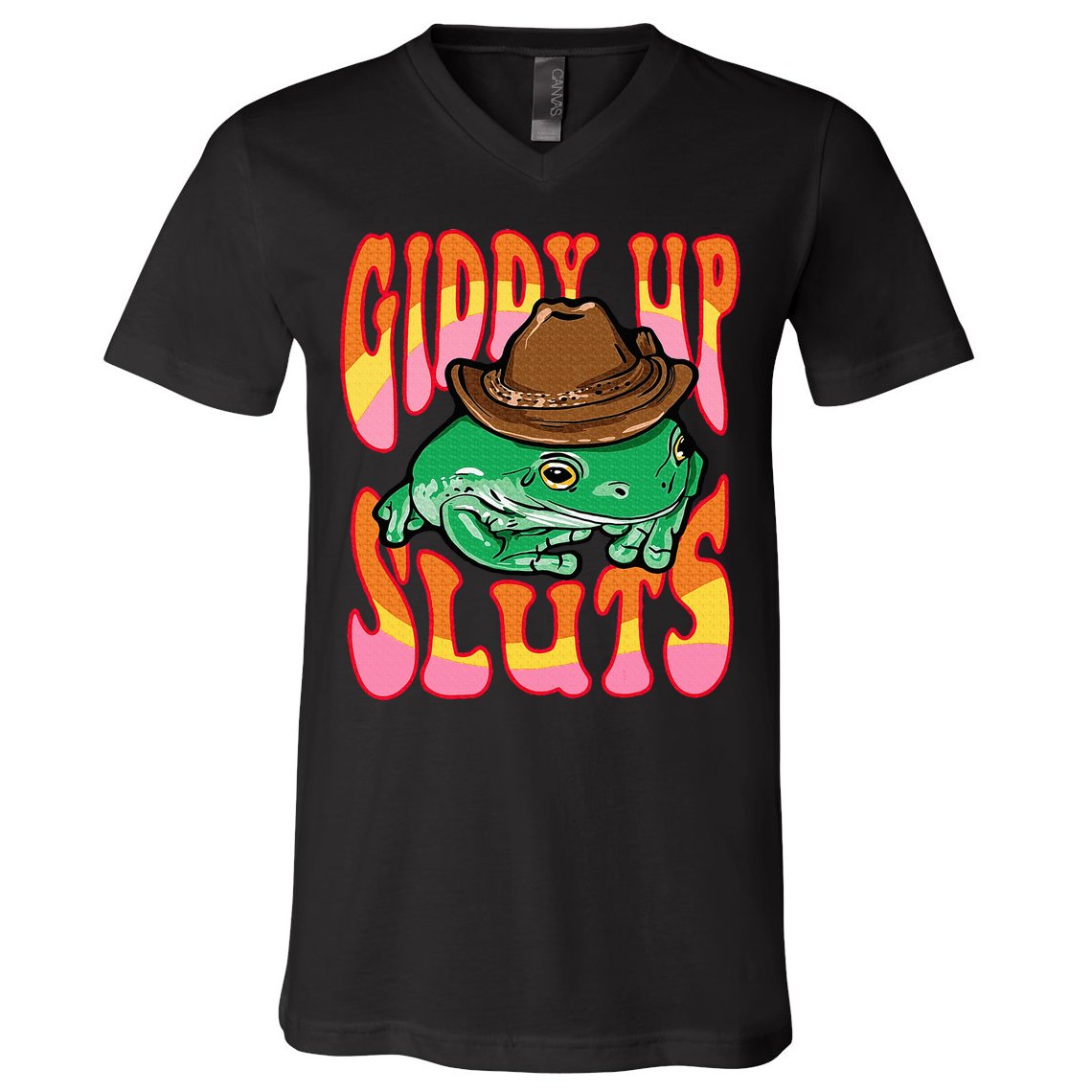 Funny Cowboy Frog Cottagecore Aesthetic Frog Lover V-Neck T-Shirt