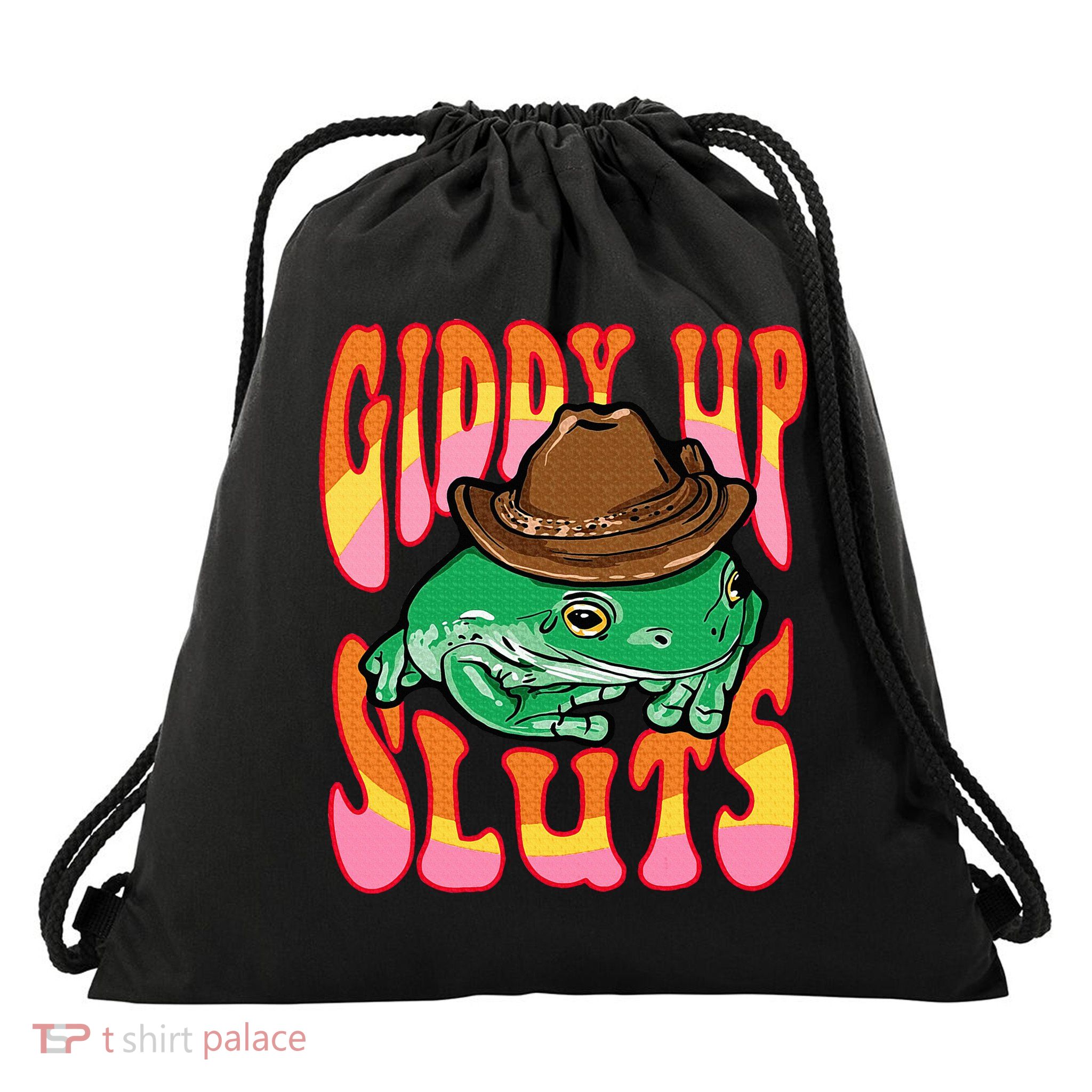 Funny Cowboy Frog Cottagecore Aesthetic Frog Lover Drawstring Bag
