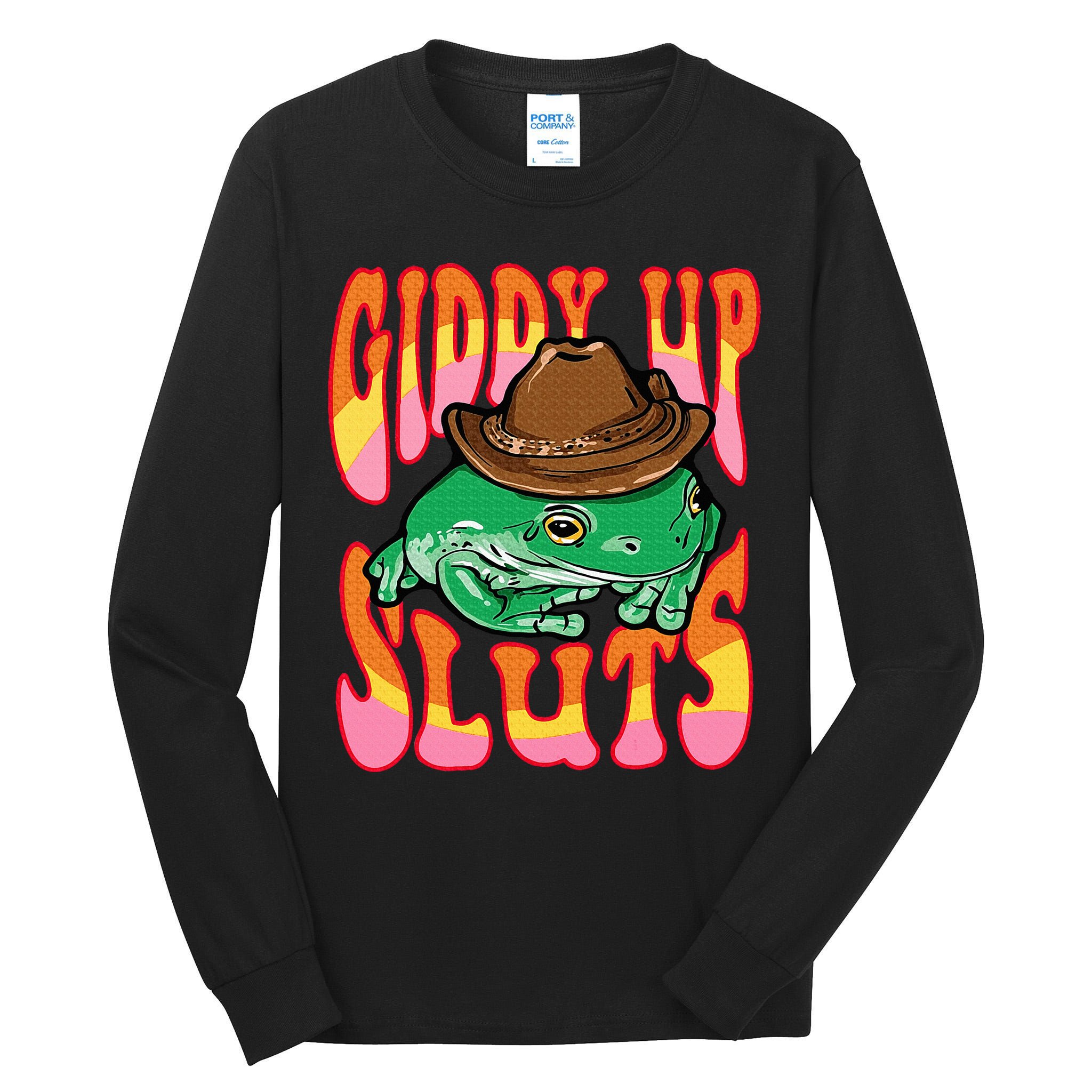 Funny Cowboy Frog Cottagecore Aesthetic Frog Lover Tall Long Sleeve T-Shirt