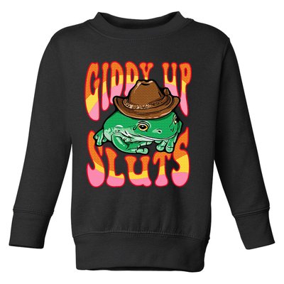 Funny Cowboy Frog Cottagecore Aesthetic Frog Lover Toddler Sweatshirt