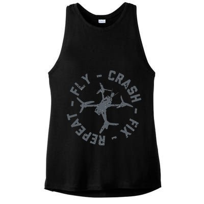 Fly Crash Fix Repeat Funny FPV Drone Pilot Racing Quad Ladies PosiCharge Tri-Blend Wicking Tank