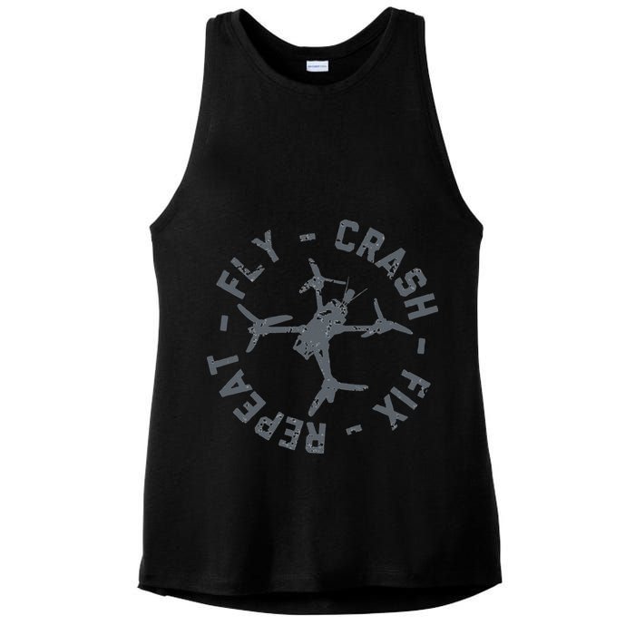 Fly Crash Fix Repeat Funny FPV Drone Pilot Racing Quad Ladies PosiCharge Tri-Blend Wicking Tank