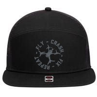 Fly Crash Fix Repeat Funny FPV Drone Pilot Racing Quad 7 Panel Mesh Trucker Snapback Hat