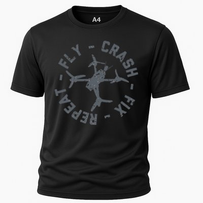 Fly Crash Fix Repeat Funny FPV Drone Pilot Racing Quad Performance Shirt