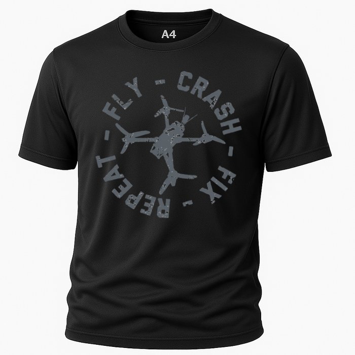 Fly Crash Fix Repeat Funny FPV Drone Pilot Racing Quad Performance Shirt