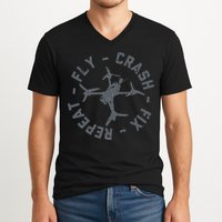 Fly Crash Fix Repeat Funny FPV Drone Pilot Racing Quad V-Neck T-Shirt