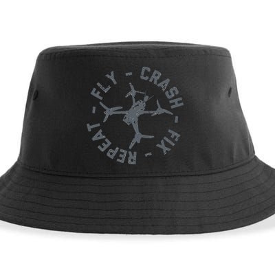 Fly Crash Fix Repeat Funny FPV Drone Pilot Racing Quad Sustainable Bucket Hat