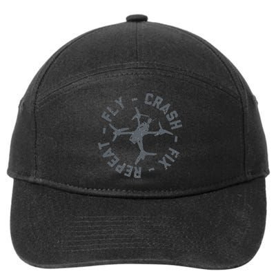 Fly Crash Fix Repeat Funny FPV Drone Pilot Racing Quad 7-Panel Snapback Hat