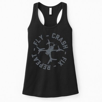 Fly Crash Fix Repeat Funny FPV Drone Pilot Racing Quad Womens Tank Top