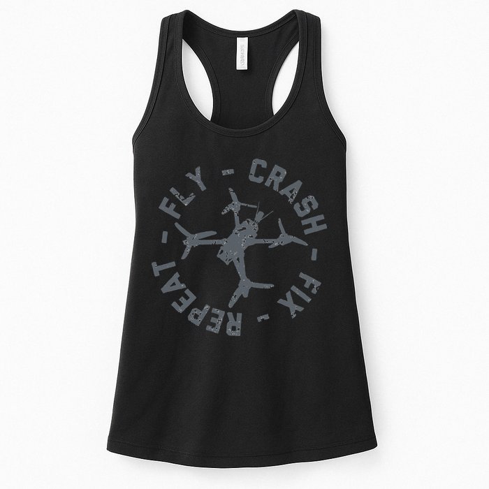 Fly Crash Fix Repeat Funny FPV Drone Pilot Racing Quad Womens Tank Top