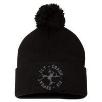 Fly Crash Fix Repeat Funny FPV Drone Pilot Racing Quad Pom Pom 12in Knit Beanie