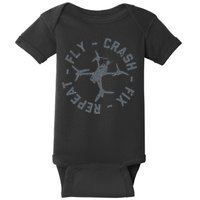 Fly Crash Fix Repeat Funny FPV Drone Pilot Racing Quad Baby Bodysuit