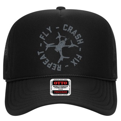 Fly Crash Fix Repeat Funny FPV Drone Pilot Racing Quad Trucker Hat