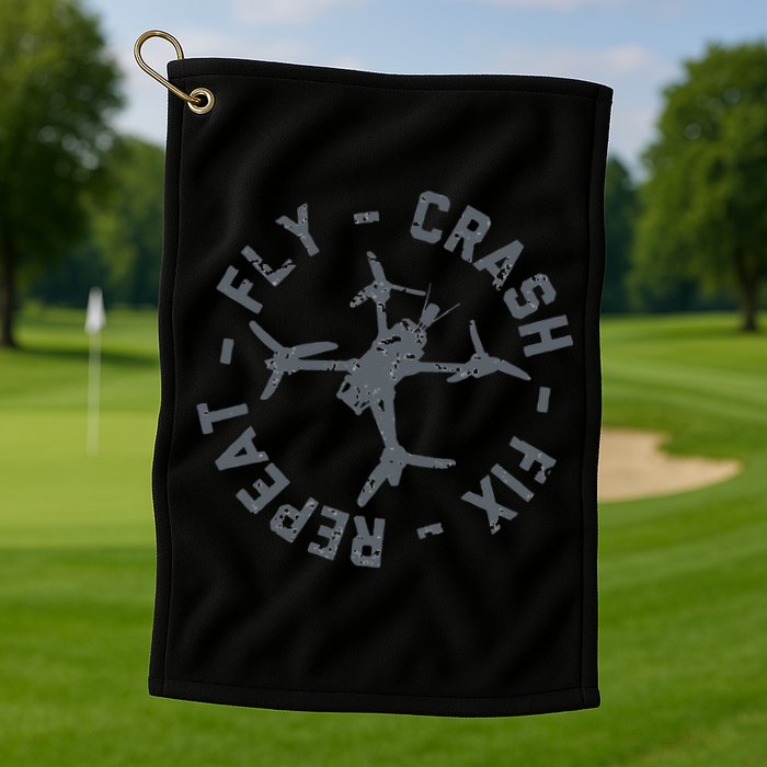 Fly Crash Fix Repeat Funny FPV Drone Pilot Racing Quad Golf Towel