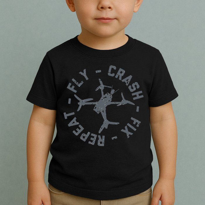 Fly Crash Fix Repeat Funny FPV Drone Pilot Racing Quad Toddler T-Shirt