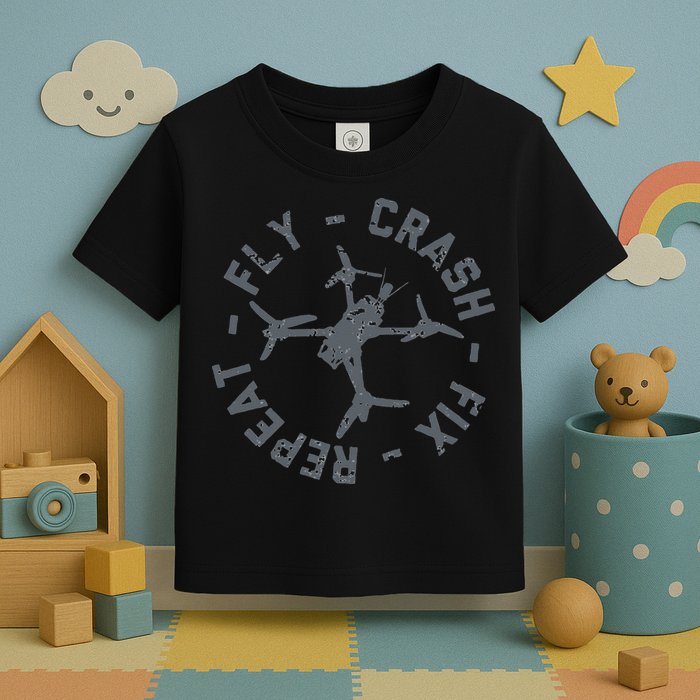 Fly Crash Fix Repeat Funny FPV Drone Pilot Racing Quad Toddler T-Shirt