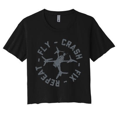 Fly Crash Fix Repeat Funny FPV Drone Pilot Racing Quad Crop Top