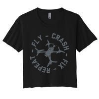 Fly Crash Fix Repeat Funny FPV Drone Pilot Racing Quad Crop Top