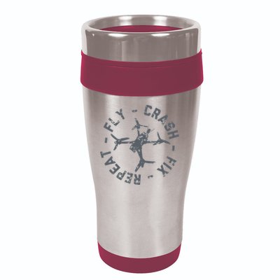 Fly Crash Fix Repeat Funny FPV Drone Pilot Racing Quad 16oz Travel Tumbler