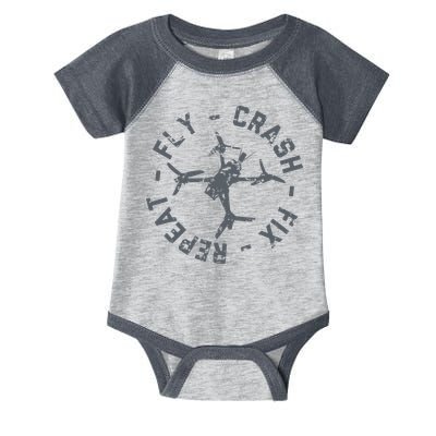 Fly Crash Fix Repeat Funny FPV Drone Pilot Racing Quad Infant Baby Jersey Bodysuit