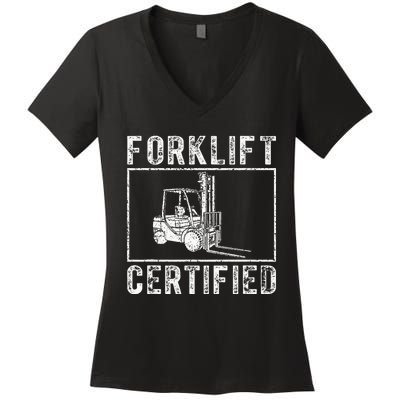 Forklift Certified funny contruction Women's V-Neck T-Shirt