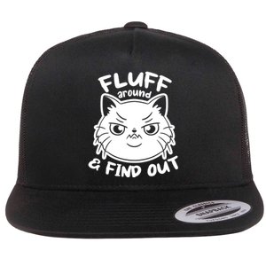 Funny Cat Fluff Around And Find Out Women Men Flat Bill Trucker Hat