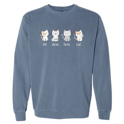 Funny Cute French Un Deux Trois Cat Kitten Lover Garment-Dyed Sweatshirt