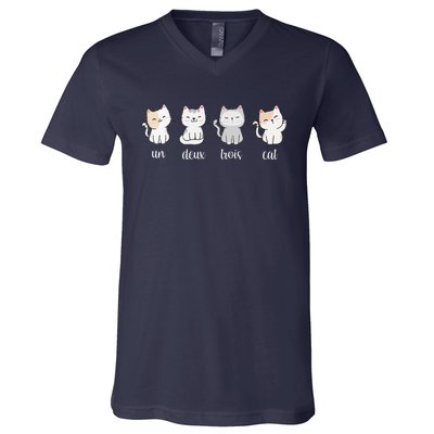 Funny Cute French Un Deux Trois Cat Kitten Lover V-Neck T-Shirt