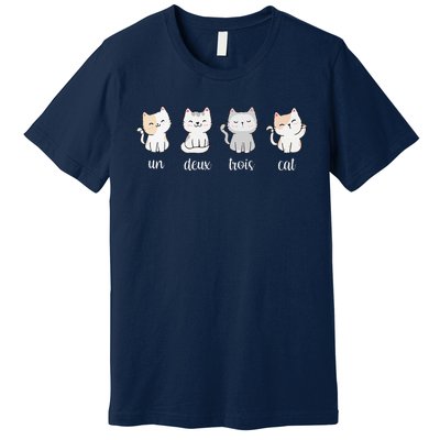 Funny Cute French Un Deux Trois Cat Kitten Lover Premium T-Shirt