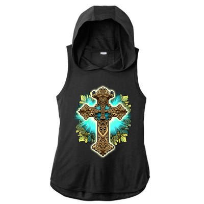 Filigree Cross Ladies PosiCharge Tri-Blend Wicking Draft Hoodie Tank