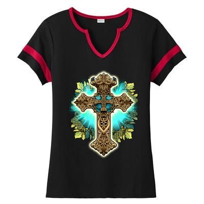 Filigree Cross Ladies Halftime Notch Neck Tee