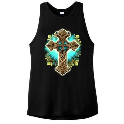 Filigree Cross Ladies PosiCharge Tri-Blend Wicking Tank